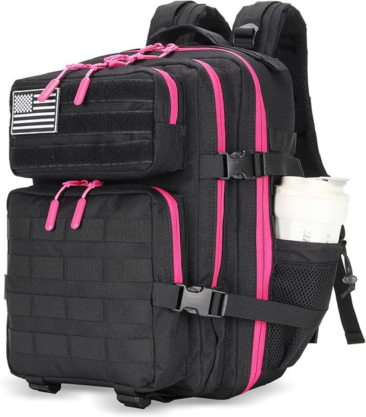 25L Tactical Military Backpack Small Travel Backpack for Men and Women Assault Pack Bug Out Bag Molle Daypack Gym Backpack with Bottle Holder (Black Neon Pink)