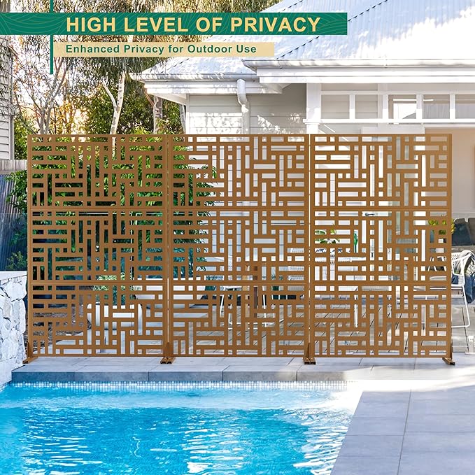 72" H×47" W Metal Privacy Screen Outdoor Privacy Screen Freestanding, Outdoor Privacy Screens and Panels for Patio Lawn Deck, Outdoor Privacy Panels Decorative Privacy Fence(Consists of 3 Panels)