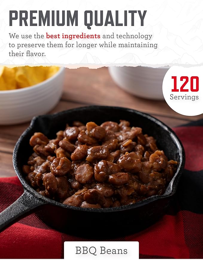 ReadyWise Emergency Food Supply - 120 Servings BBQ Beans Bucket, Freeze Dried Protein Meals, Camping Essentials, Ready to Eat, Survival Disaster Prepping Supplies, up to 25 Year Shelf Life