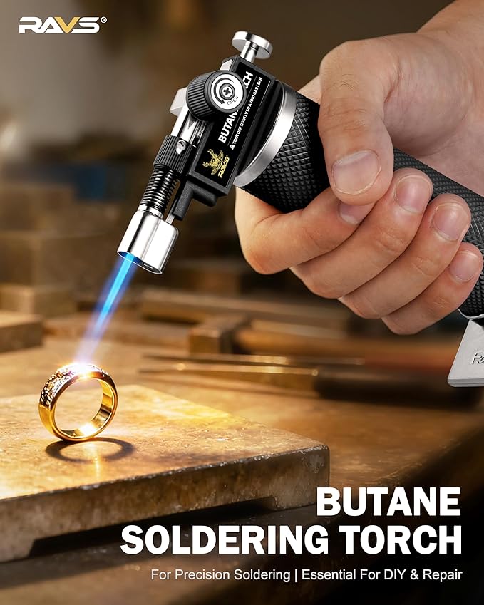 RAVS Butane Torch Lighter, DUAL Flame Mode Kitchen Torch, Refillable Cooking Torch Gun, Creme Brulee Torch Lighter, Blow Torch for Cooking, Welding, Mini Torch Soldering Torch, Butane is Not Included