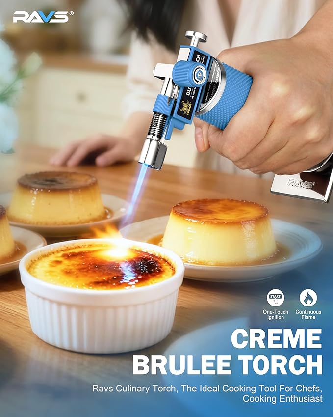 RAVS 2 Flame Mode Butane Torch, Kitchen Torch Lighter for Creme Brulee, Mini Torch with Adjustable Flame, Refillable Soldering Torches for Welding, Resin Art, Blue Cooking torch Butane not Include