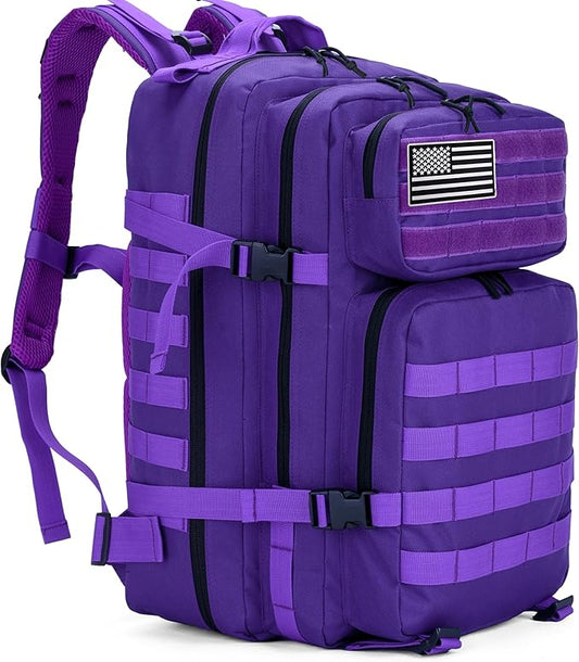 45L Military Tactical Backpack for Men & Women Bug Out Bag Assault pack Molle Daypack Hiking Trekking Rucksack(Purple)