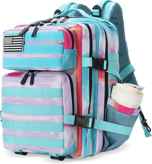 25L Tactical Military Backpack Small Travel Backpack for Men and Women Assault Pack Bug Out Bag Molle Daypack Gym Backpack with Bottle Holder (Rainbow Tie Dye)