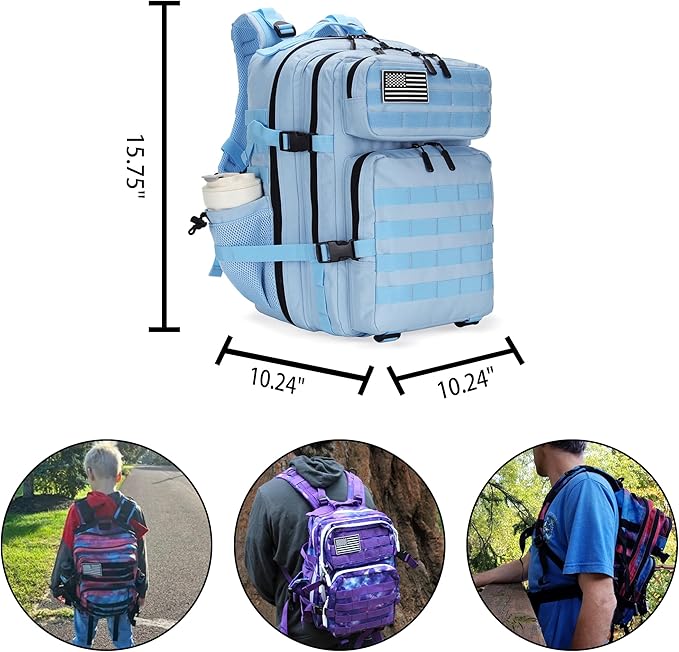 25L Tactical Military Backpack Small Travel Backpack for Men and Women Assault Pack Bug Out Bag Molle Daypack Gym Bag with Bottle Holder (Light Blue)