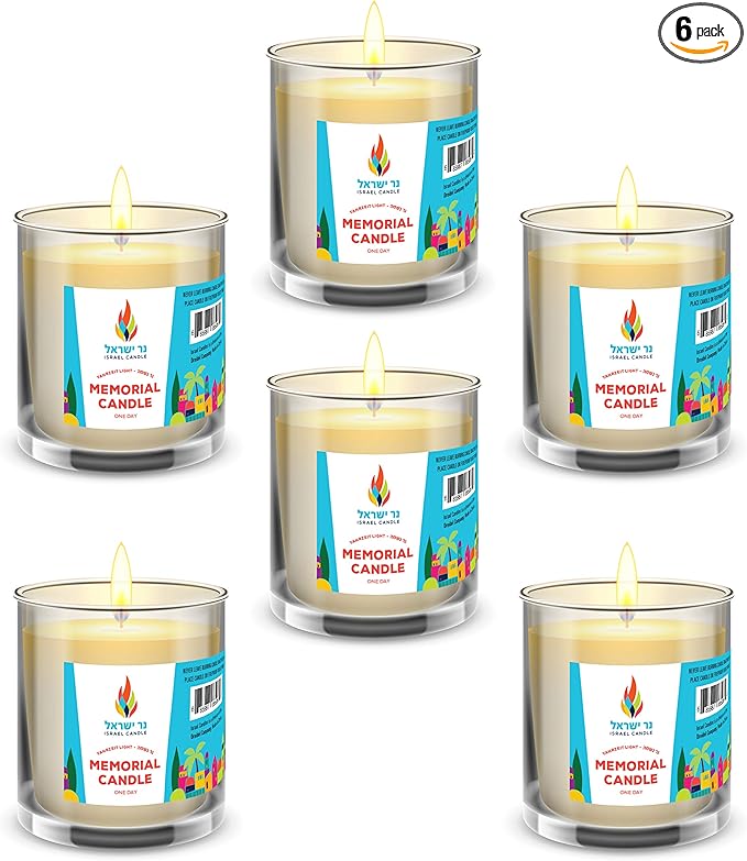 24 Hour Candles, 1 Day Glass Yahrzeit Memorial Candles (6 Pack) | Burns for Approximately 26 Hours, Good for Yizkor and Yahrzeit, 1 Day Candle in Glass Tumbler