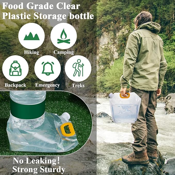 1.3 Gallon Collapsible Water Storage Bag Emergency Jug Container Clear Plastic Water Bladder for Outdoor Sport Camping Hiking No Leak, Freezable, Odorless, Flat Folding (No Scale)
