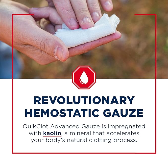 Adventure Medical Kits QuikClot Gauze - Flexible Hemostatic Medical Gauze for Emergency Survival or Disaster Preparedness Kits & More - Stops Bleeding Fast with Kaolin - 3" x 24" (2 Strips)