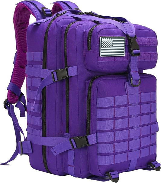 45L Military Tactical Backpack for Men & Women Bug Out Bag Assault pack Molle Daypack Hiking Trekking Rucksack(45L purple)