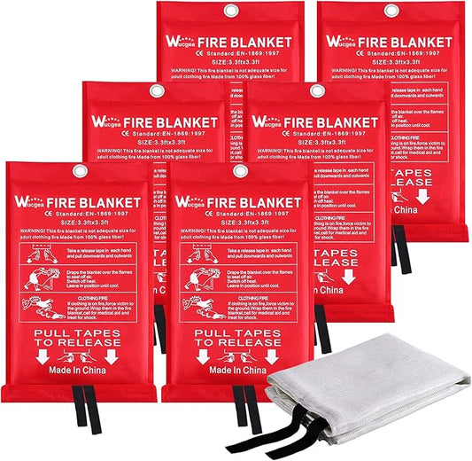 Wucgea Fire Blanket for Home and Kitchen - 6 Pack Fiberglass Reusable Fire Blankets Suppression Emergency for School Fireplace Grill Car Office Garage Welding Warehouse Safety 3.3ft x 3.3ft
