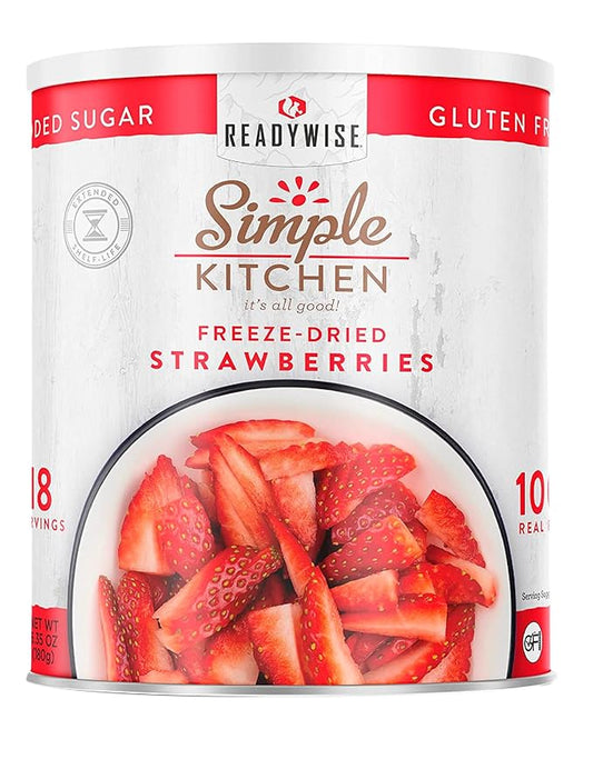 READYWISE - Simple Kitchen Freeze Dried Strawberries, 18 Servings, Vegan, Gluten Free, Healthy Snack, Survival Food, Dried Fruit, Strawberries