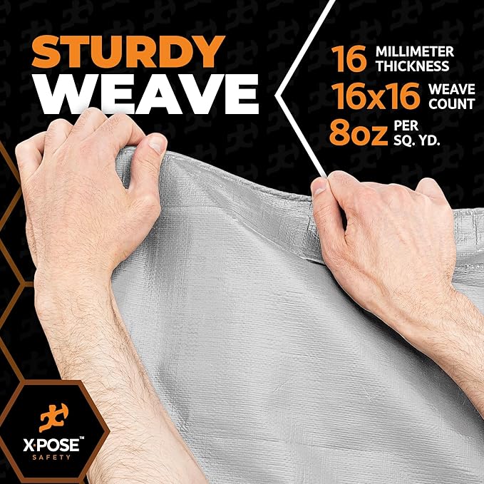 10' x 10' Super Heavy Duty 16 Mil Silver/Brown Poly Tarp Cover - Thick Waterproof, UV Resistant, Rip and Tear Proof Tarpaulin with Grommets and Reinforced Edges - by Xpose Safety