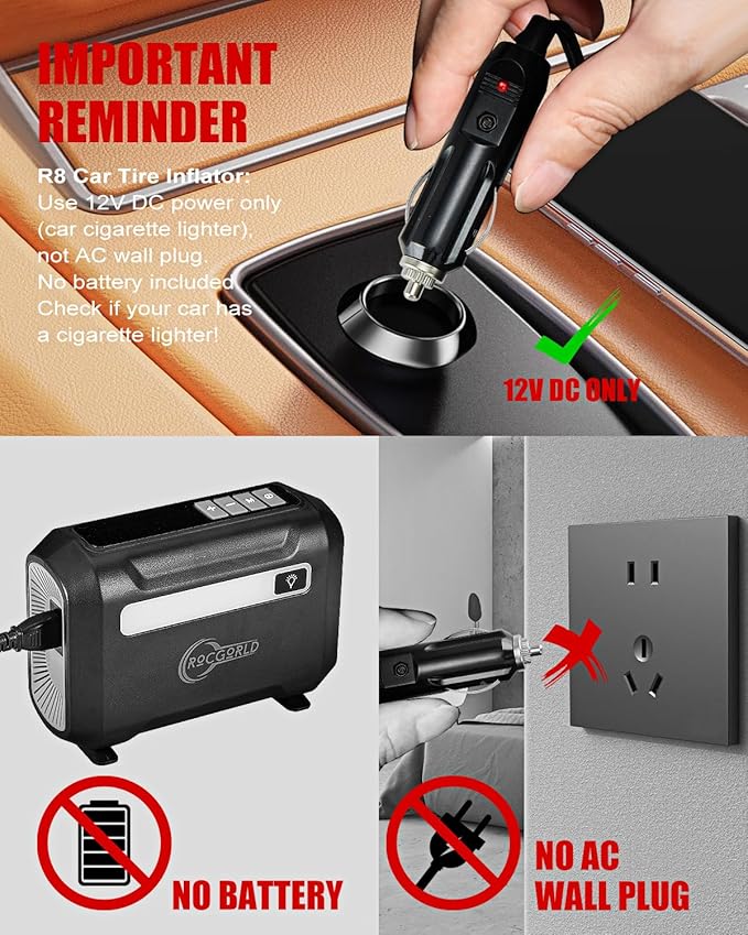 R8 Tire Inflator Portable Air Compressor, DC 12V Air Compressor Portable with Large Dual Digital Screen, 3X Faster Inflation Air Pump for Car, Bike, Ball, Motor