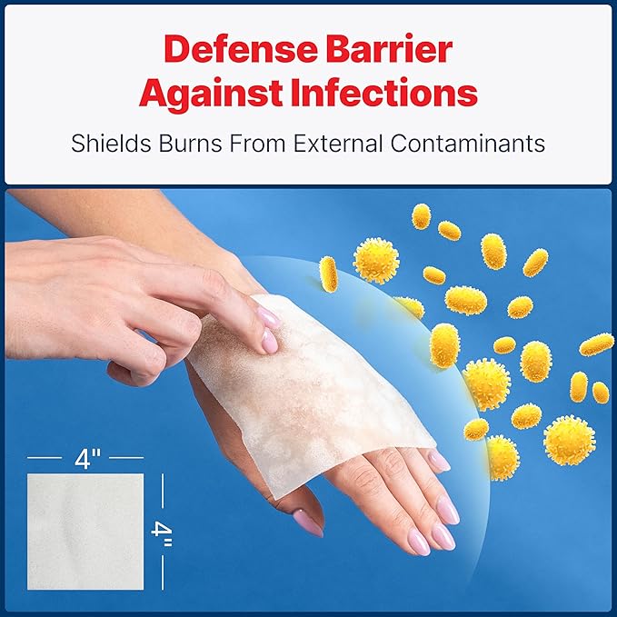 BurnFix Hydrogel Burn Dressings 2-Pack – 4×4″ Sterile Gel-Infused Foam Patches for 1st & 2nd Degree Burns, Sunburns & Scalds | Instant Cooling Relief & Fast-Healing Non-Stick First Aid Essential (2)