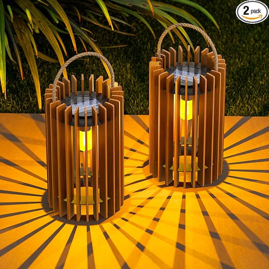 2-Pack Solar Lanterns Outdoor Hanging Portable Table Top Decorative Lamp DIY Lantern Lights Water-Resistant for Outside Patio Yard Garden Porch