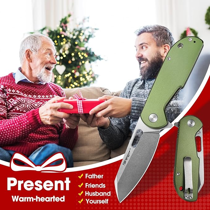 TONIFE Galaxy Mini Folding Knife with D2 Steel Blade and Aluminum Handle, EDC Pocket Tool for Camping, Hiking, and Survival (green)