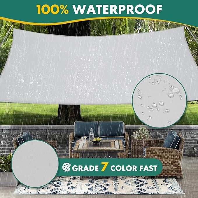 10' x 13' Sun Shade Sail, Rectangle Waterproof Canopy Awning UV Block Sunshade for Outdoor Patio Garden Terrace Backyard Pergola Sunscreen (Light Grey) (Customization Acceptable)