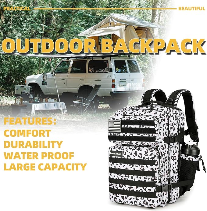25L Tactical Backpack Military Tactical Backpack for Men and Women Small Assault Pack Outdoor Travel Hiking Camping Rucksack with Molle Webbing (White Leopard)