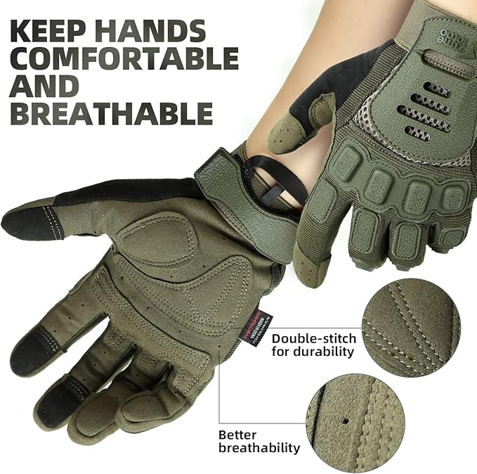 ZUNE LOTOO Touchscreen Tactical Gloves Men with TPR Finger Impact Protection & Palm Padded for Motorcycle Airsoft Paintball Range Work