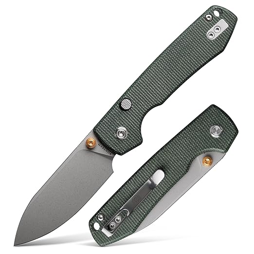 Vosteed Raccoon EDC Folding Pocket knife with Clip, Top Liner Lock Knife with 3.25" Sandvik 14C28N Steel Blade, Micarta Handle for Camping, Hiking - A2904