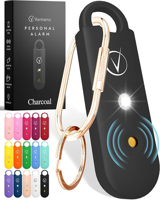 Vantamo Personal Alarm for Self Defense with Low Battery Notice, Strobe Light & Extra Loud 130 dB Double Speakers Safety Keychain Set for Women, Rechargeable Panic Button for Womens Self Defense