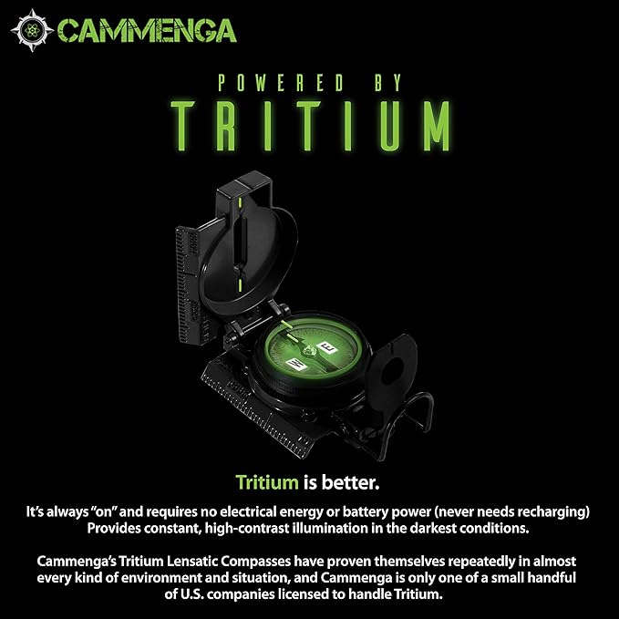 Cammenga Official US Military Tritium Lensatic Compass, Accurate Waterproof Hand Held Compasses with Pouch for Hiking Camping Navigation Survival Backpacking Orienteering