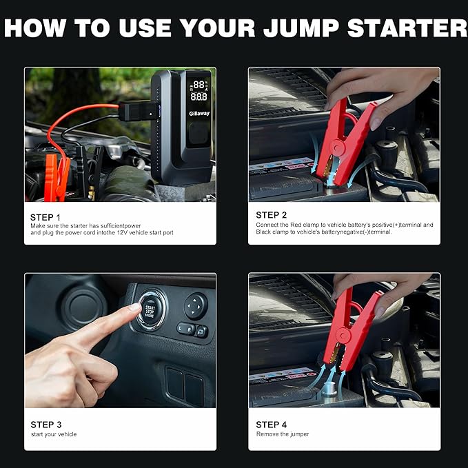 7-in-1 Jump Starter 4500A Car Jumper Starter Portable with 150PSI Tire Inflator, Battery Jumper Starter Portable Air Compressor, Flashlight, Power Bank