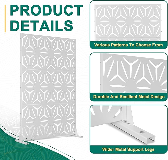 72" H×47" W Metal Privacy Screen Outdoor Privacy Screen Freestanding, Outdoor Privacy Screens and Panels for Patio Lawn Deck, Outdoor Privacy Panels Decorative Privacy Fence(Consists of 3 Panels)