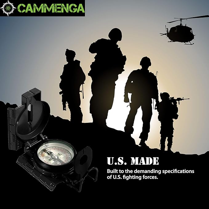 Cammenga Official US Military Tritium Lensatic Compass, Accurate Waterproof Hand Held Compasses with Pouch for Hiking Camping Navigation Survival Backpacking Orienteering