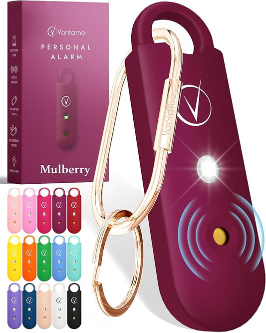 Vantamo Personal Alarm for Self Defense with Low Battery Notice, Strobe Light & Extra Loud 130 dB Double Speakers Safety Keychain Set for Women, Rechargeable Panic Button for Womens Self Defense