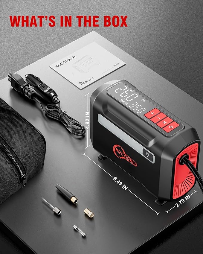 R8 Tire Inflator Portable Air Compressor, DC 12V Air Compressor Portable with Large Dual Digital Screen, 3X Faster Inflation Air Pump for Car, Bike, Ball, Motor