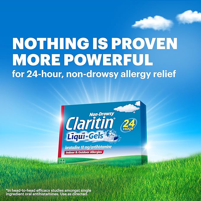 Claritin Allergy Medicine for Adults, 24-Hour Non-Drowsy Loratadine 10mg Liqui-Gels, Antihistamine, 1x10, 1x30, 1x60, 100 Total Liqui-Gels