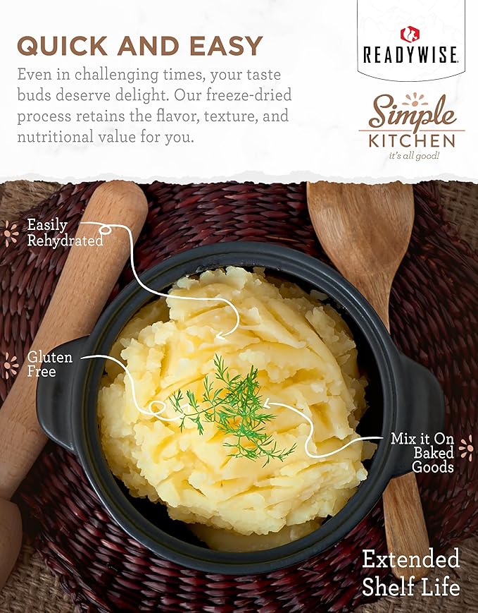 READYWISE - Simple Kitchen, Homestyle Mashed Potatoes, 45 Servings, MRE, Emergency Food Supply, Gluten Free, Mashed Potatoes, Canned Vegetables, Freeze Dried Food, Camping, Survival Food, #10 Can