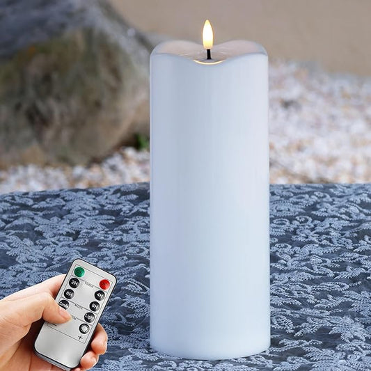 4" x10" Outdoor Flameless Candles with Remote, Large Waterproof Candles Battery Operated, Plastic Flickering LED Candles for Garden Patio Porch Home Party, White 1Pack