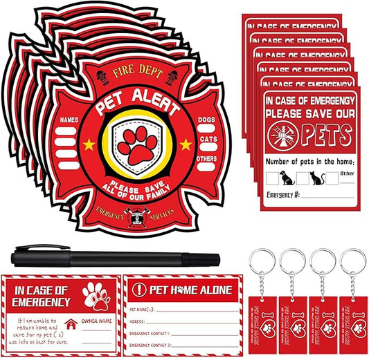 Tinlade 26 Pieces Pet Alert Stickers for House Static Cling Window Decals Pet Emergency Cards My Cat is Home Stay Alone Key Tag Home Safety Cards Dog Inside Sign Inside Decal Window Door Sign Rescue