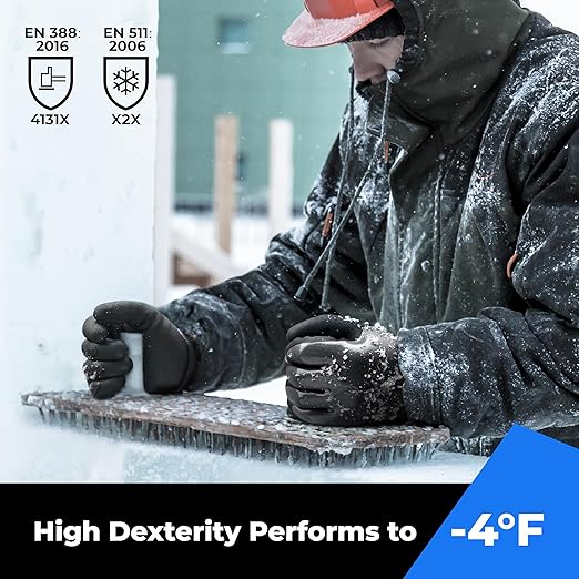 Waterproof Gloves Bulk Pack for Men and Women, 3 Pairs, Freezer Gloves with Grip, Double Nitrile Dipped for Extreme Oil Repellent, for Construction, Mechanics, Mining, Plumbing, Black, Large