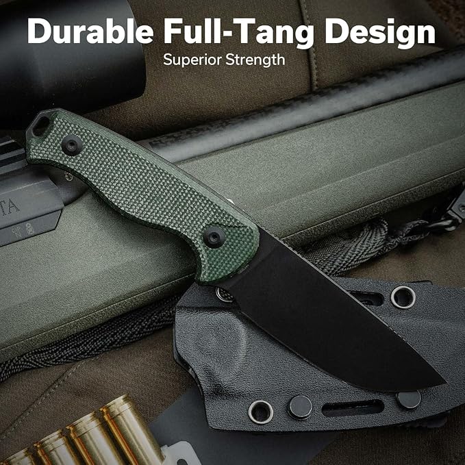 CIVIVI Timberbark Fixed Blade Knife with Kydex Sheath & Clip, 3.2" 14C28N Blade Micarta Handle with Lanyard, Ideal EDC Hunting Knife for Outdoor Adventures Camping Hiking C23094-3, Green