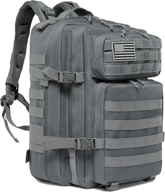 45L Military Tactical Backpack for Men & Women Bug Out Bag Assault pack Molle Daypack Hiking Trekking Rucksack(Grey)