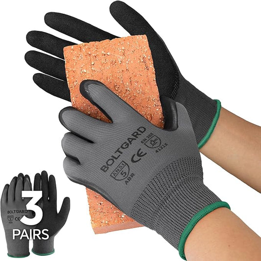 Work Gloves Men with Double Sandy Nitrile Coated Grip, Micro-Foam Nitrile for Mechanics, Construction, Warehouse