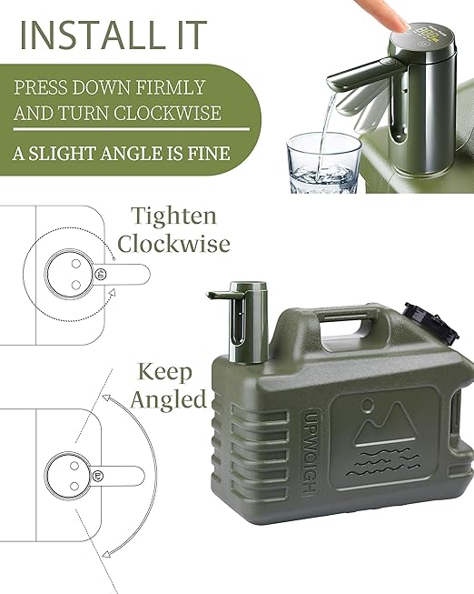 UPWOIGH Portable 5 Gallon Water Jug with Automatic Touch Control Pump, Truly Leak-Proof BPA-Free Water Container with Spigot, Type-C Rechargeable Military Green Water Pump Gear for Camping Hiking