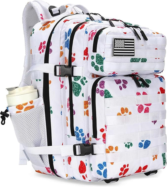 45L Tactical Assault Backpack 3 day assault pack with Molle Waterproof backpack Rucksack for Tactical Backpacks (Colorful paw prints)