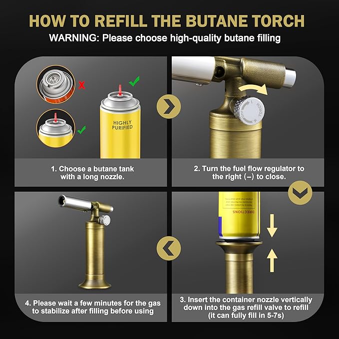 RAVS Copper Butane Torch Lighter, Refillable Kitchen Torch Cooking Torches, Blow Torch with Adjustable Flame, Creme Brulee Torch for Baking, Soldering Torch Gifts for Men, Butane is Not Included