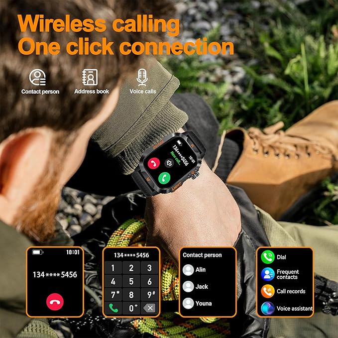 QTLLBT Smartwatch LED Flashlight Barometer Altimeter Compass 2.01HD Fitness Tracker Pedometer Multiple Watch Faces 100+ Sports Modes Sleep Heart Rate for Android iOS Men's Watch (Blue)