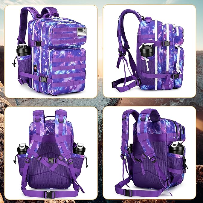25L Tactical Backpack Military Tactical Backpack for Men and Women Small Assault Pack Outdoor Travel Hiking Camping Rucksack with Molle Webbing (Purple Camo)
