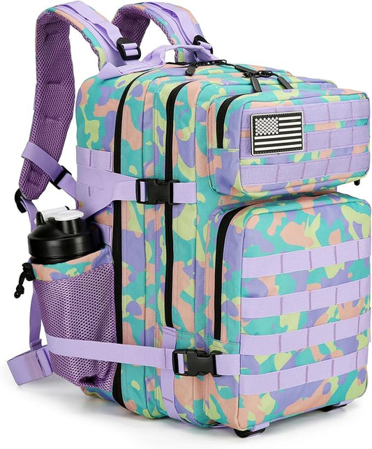 45L Tactical Assault Backpack 3 day assault pack with Molle Waterproof backpack Rucksack for Tactical Backpacks (PurpleGreenYellow)
