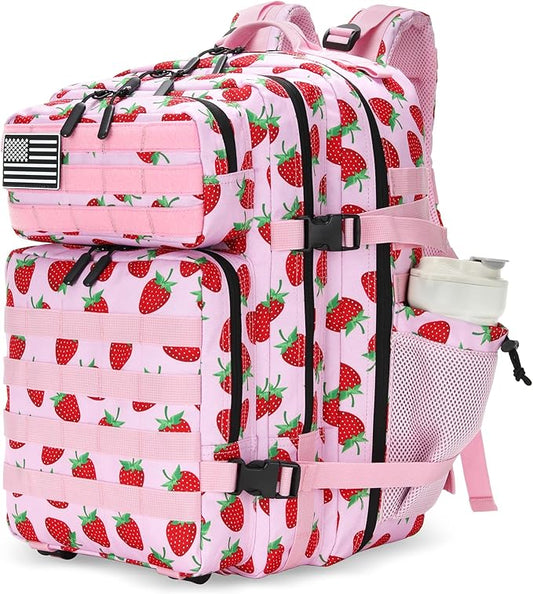 25L Tactical Military Backpack Small Travel Rucksack for Men and Women Assault Pack Bug Out Bag Molle Daypack Gym Backpack with Bottle Holder (Strawberry)