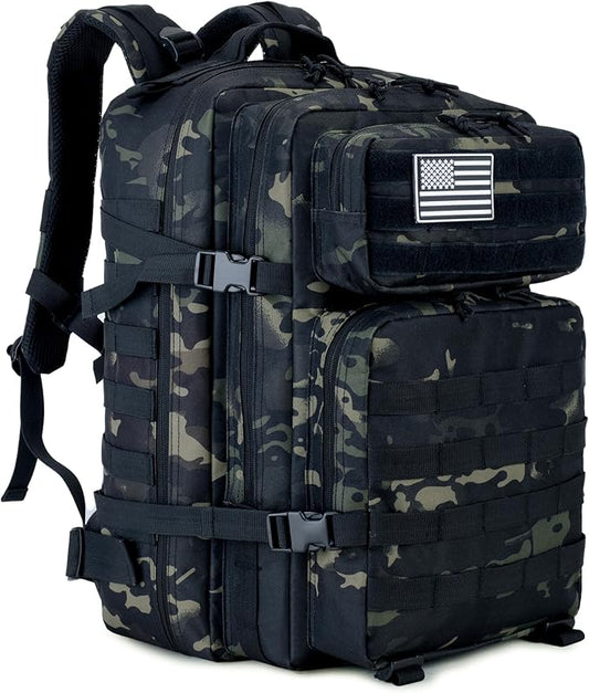 45L Military Tactical Backpack for Men & Women Bug Out Bag Assault pack Molle Daypack Hiking Trekking Rucksack(Black-cp)