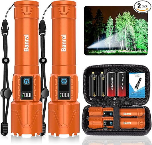 Rechargeable Flashlights High Lumens - Super Bright LED Tactical Flash Light, Powerful Waterproof Handheld USB C Flashlight for Camping,Emergencies,Home,5 Modes,Zoomable (2, Orange)