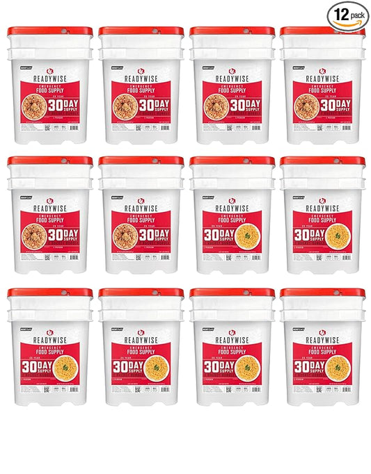 ReadyWise 6 Month Emergency Food Supply - 1,788 Servings, 12 Buckets Freeze Dried Protein Meals, Disaster Survival Food Storage, Ready to Eat, Camping Essentials, up to 25 Year Shelf Life