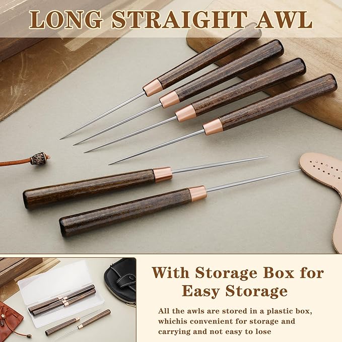 ZXIIXZ 6 Pcs Scratch Awl Tool, Awl Tool Sewing with Wooden Handle, Leather Stitching Sewing Awl Leather Scratch Awl Punch Tool for Stitching Punching Sewing DIY Leather Craft Repair