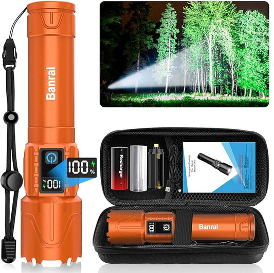 Rechargeable Flashlights High Lumens - Super Bright LED Tactical Flash Light, Powerful Waterproof Handheld USB C Flashlight for Camping,Emergencies,Home,5 Modes,Zoomable (1, Orange)